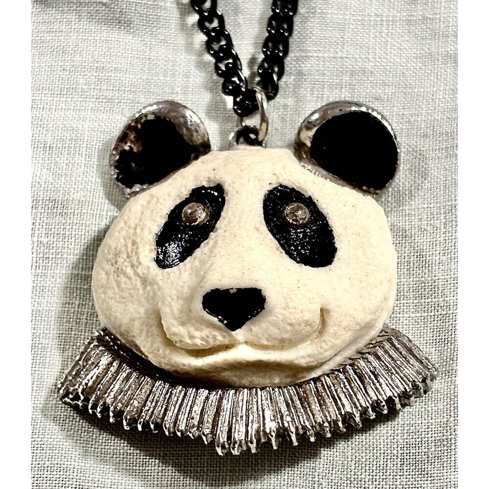Rare 1970s Luca Razza Panda Necklace Signed Resin Pendant Designer Vintage HTF